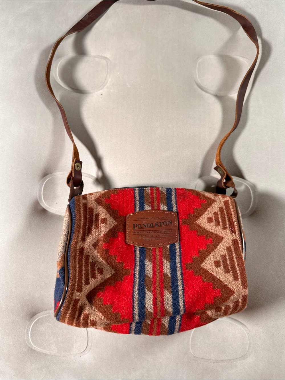 Pendleton Red Tan And Blue Wool Southwestern Aztec Retro Crossbody Bag USA Made - Picture 3 of 15